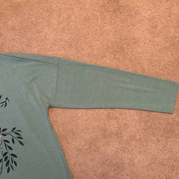 Noracora Sage Green Long Sleeve Top Women Size XL Floral Print Faux Wood Buttons - Picture 6 of 8